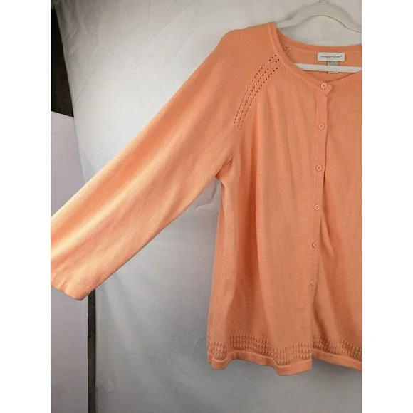 Christopher Banks 100% Cotton Button Cardigan Peach Size L Knit Preppy Office - Picture 3 of 10